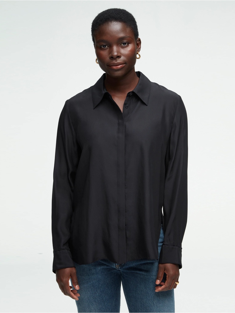 NWT - Argent - Collared Shirt in Matte-side Silk Satin - Black
